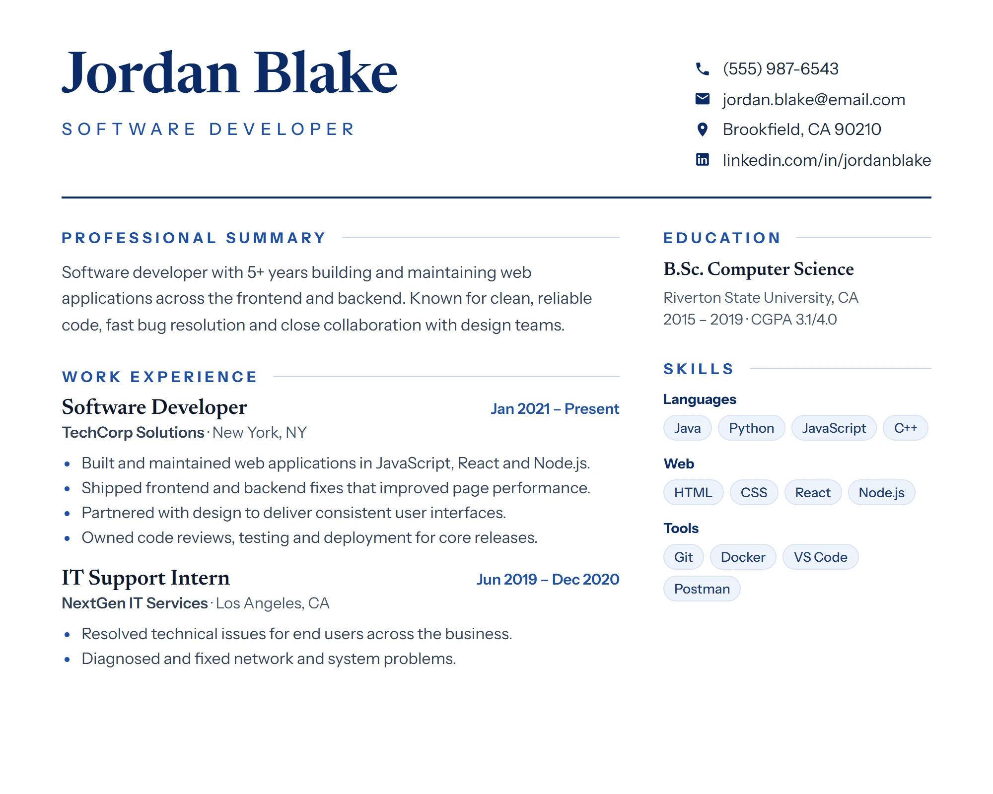 DAVZON formatted candidate CV