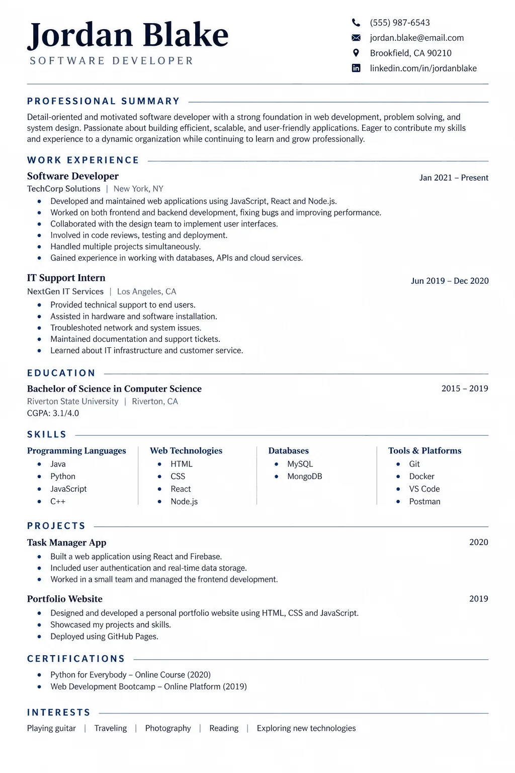 DAVZON formatted candidate CV